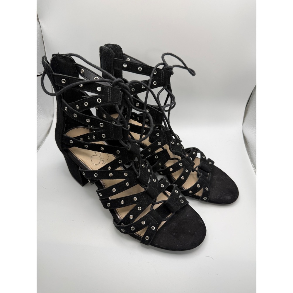 Jessica Simpson Haze Gladiator Sandals Womens 9‎ Black Suede Lace Up Block Heel